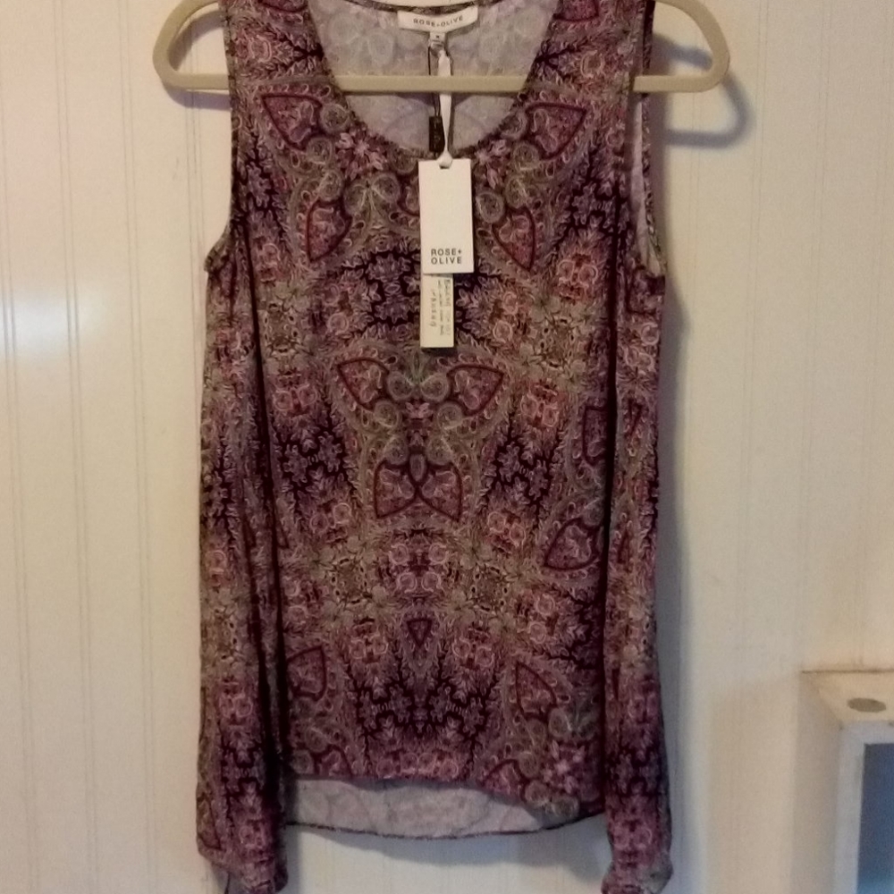 Rose+Olive purple paisley-like sleevless top, sz M